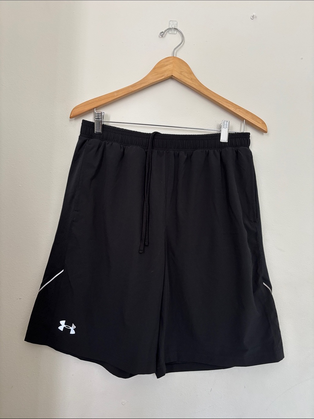Under Armour Men's Black Athletic Training Shorts with White Logo